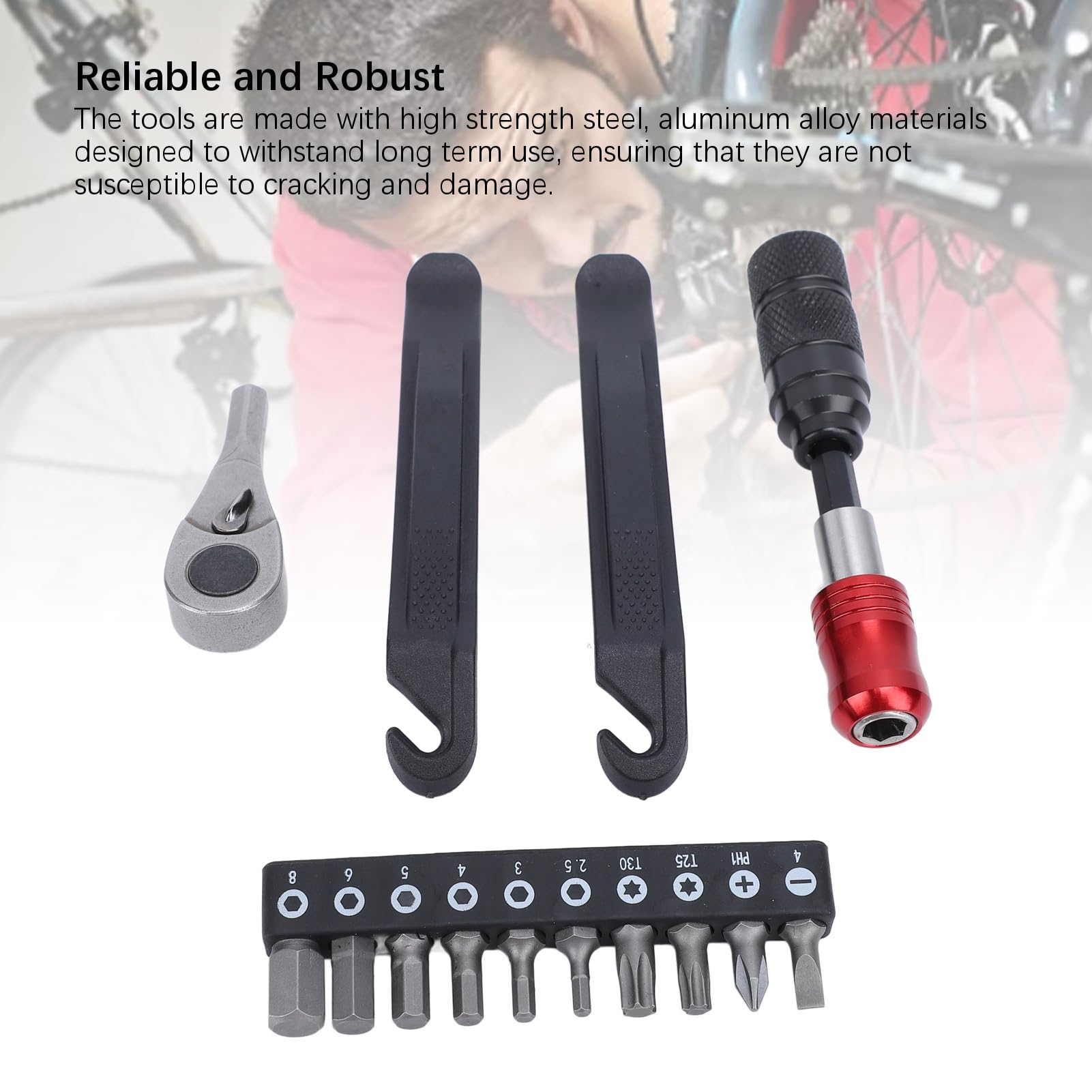 Set di chiavi a cricchetto per ciclismo Leve per pneumatici multiuso Kit di manutenzione portatile per ciclismo con punte per cacciavite per uso domestico professionale Manico in