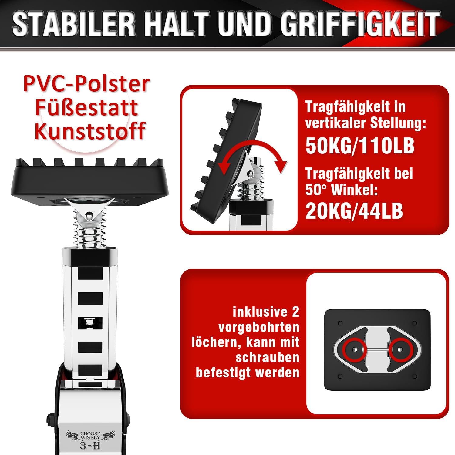 3-H 2X Ladungssicherung Transportsicherung Klemmstange Teleskopstützen 110-195cm,Montagestütze Teleskopstange Klemmbalken Ausziehbar Spannstange für SUV PKW Wagen Pickup Limousine,Stahl Baustütze,Rot