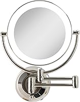 Vista 11 de Espejo LED pivotante de níquel satinado, amplio, con soporte de pared., Contemporáneo, Níquel Satinado