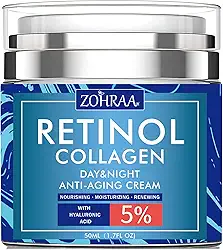Creme Retinol para o rosto – Hidratante facial com creme de colágeno e ácido hialurônico, antirrugas reduz linhas finas com vitamina C + E ingredientes naturais creme antienvelhecimento dia e noite para mulheres e homens