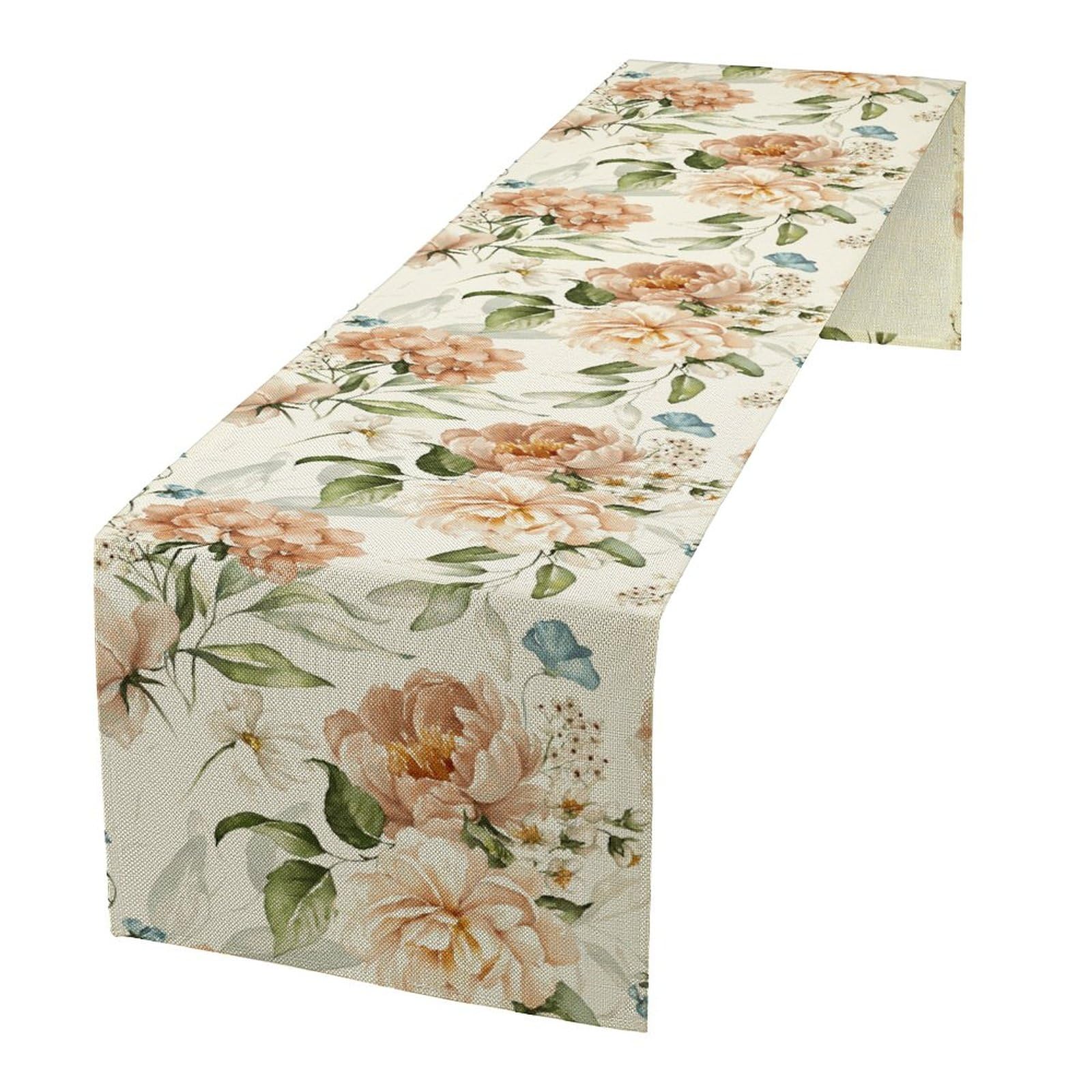 Watercolor Flower Table Runner Pink Flowers Spring Floral Green Leaves Pattern Table Runner Table Cloth Decoration Dresser Garden Farmhouse Wedding Party Vacation Dinner Home 13x120 inches