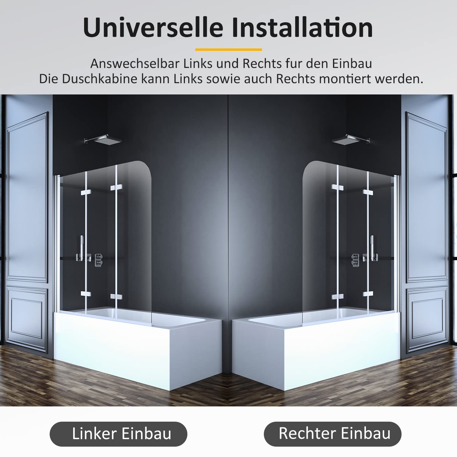 Duschwand für Badewanne 3-teilig 140x140cm Dreifaltigkeitstür Duschtrennwand mit 6mm Nano Glas, Trennwand 140 Faltbar Badewannenwand Sicherheitsglas Badewannenaufsatz