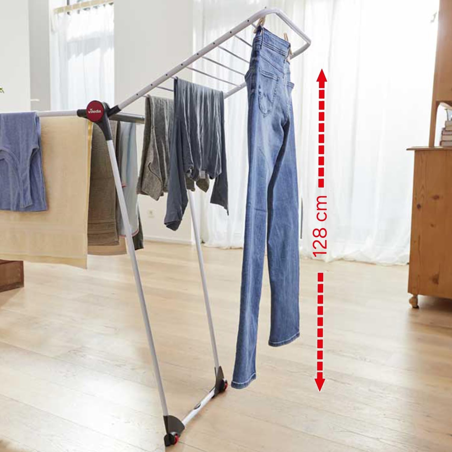 Vileda Aluminium, Infinity Flex XXL Wäscheständer, Ausziehbare Teleskopstangen, Wäscheständer bereits montiert, Weiß