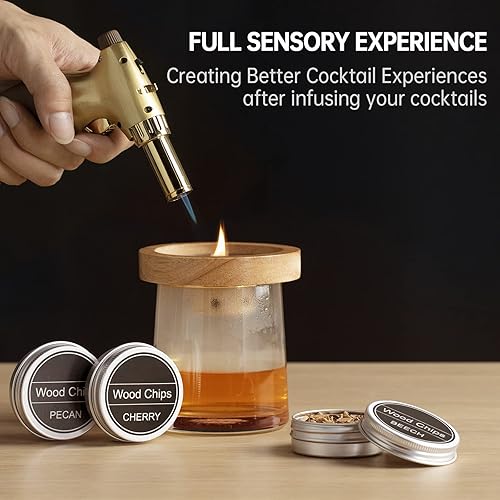Miniatura 2 de Kit de ahumador de cóctel con antorcha, el kit de ahumador Aoiko incluye chips de madera de 4 sabores, ahumador de bebidas, regalos para ahumar