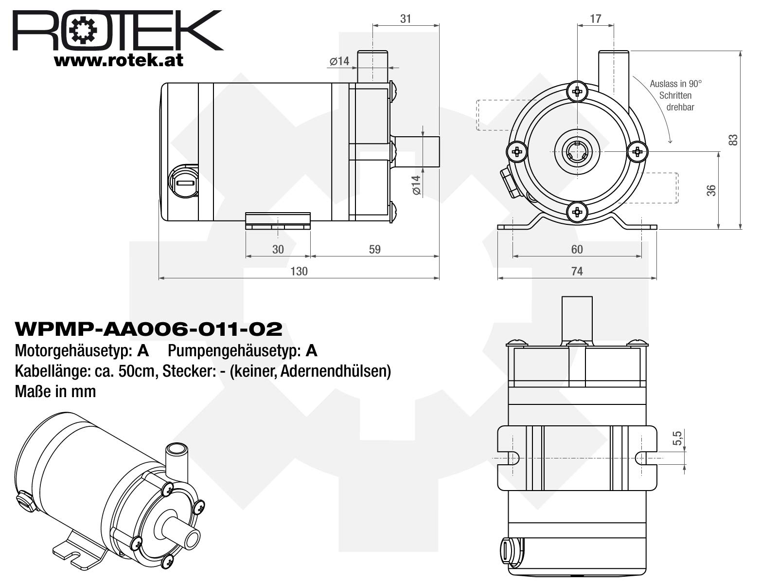 Magnetisch gekoppelte, lebensmittelechte 230V Mini-Kreiselpumpe für Chemie und Reinanwendungen, WPMP-AA006-011-02