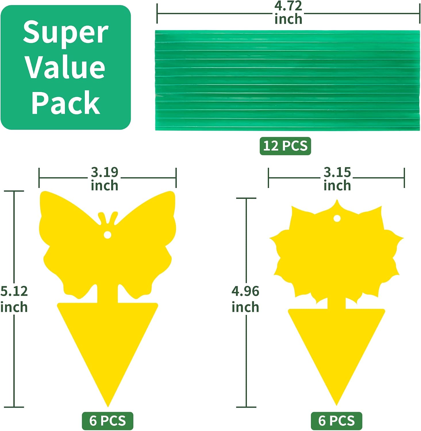 LULUCATCH Fruit Fly Sticky Traps 12 Pcs, Yellow Sticky Trap, Non-Toxic Gnat Traps Insect Catcher, Super Sticky Fly Traps for Indoor Outdoor Kitchen White Flies Mosquitos Fungus Gnats Flying Insects