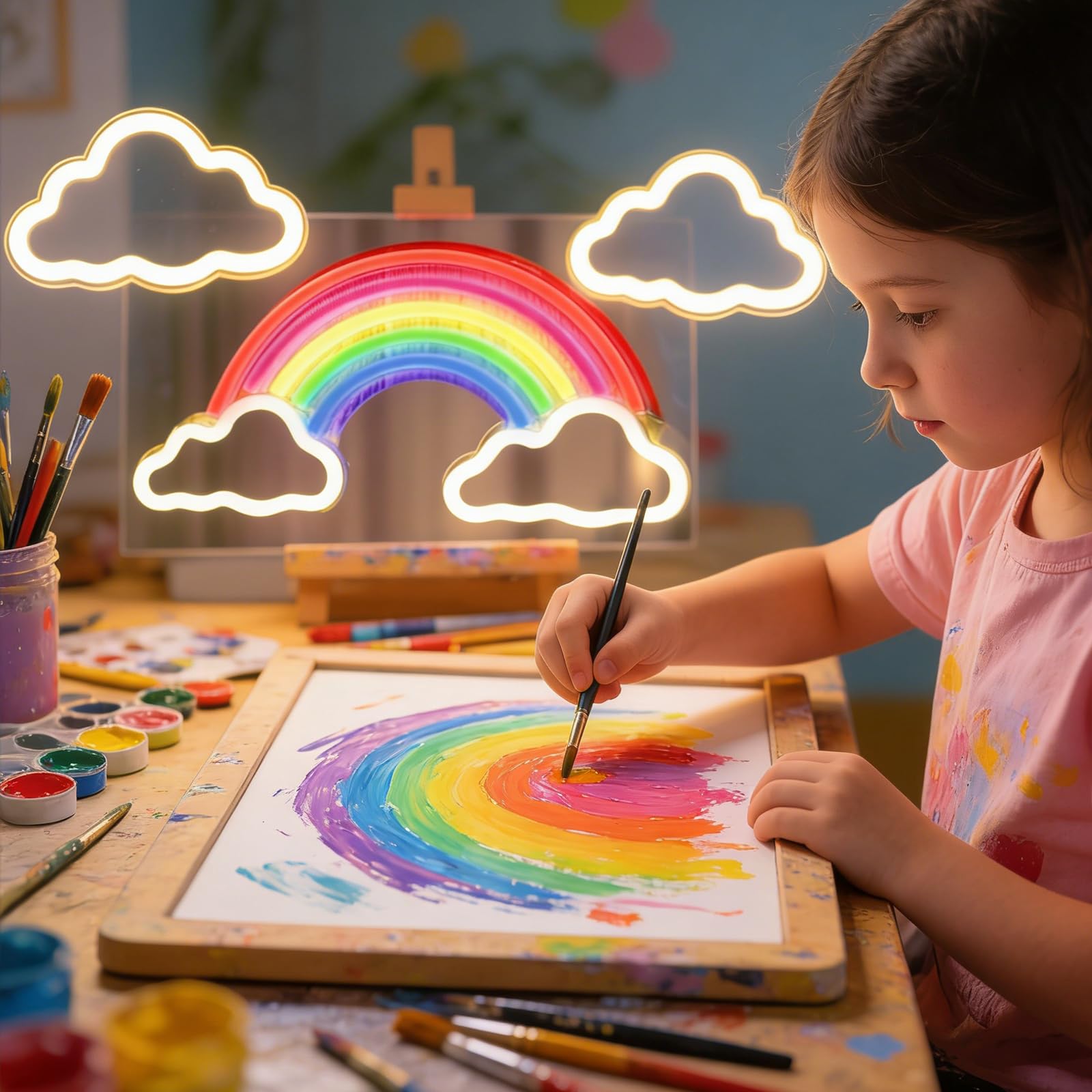 Regenbogen Lampe - Stromversorgungüber USB-Kabel Neon Schild Stimmungslicht Led Wanddeko, Neon Licht Leuchtreklame für Wandleuchte Kinderzimmer und Regenbogen Deko Kinderzimmer