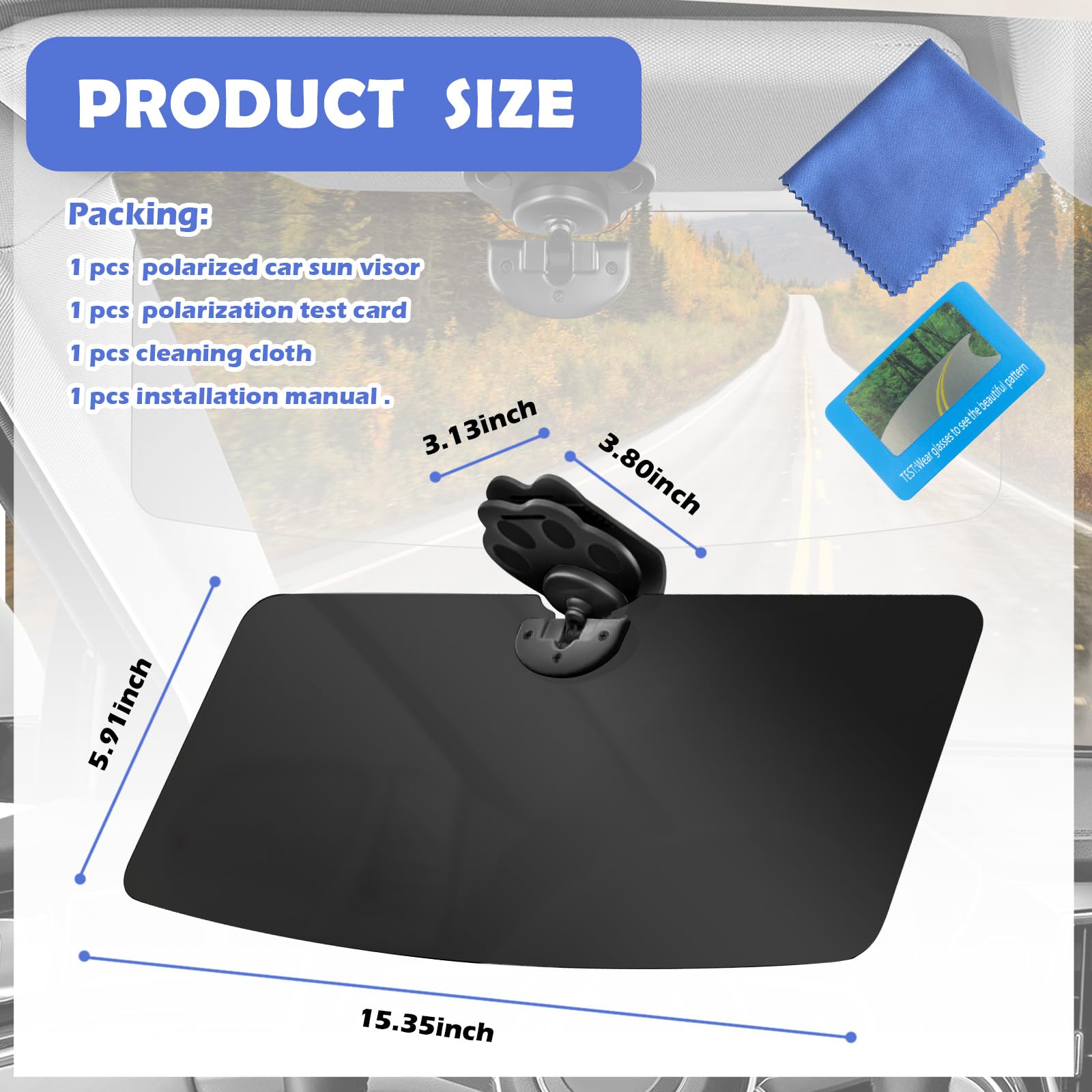 Upgraded Polarized Sun Visor for Car,Anti Glare HD Sun Visor Extender for Car with Cute Cat Claw Clip,180°Adjustable Visor Extender Sun Blocker Fit Most Vehicles
