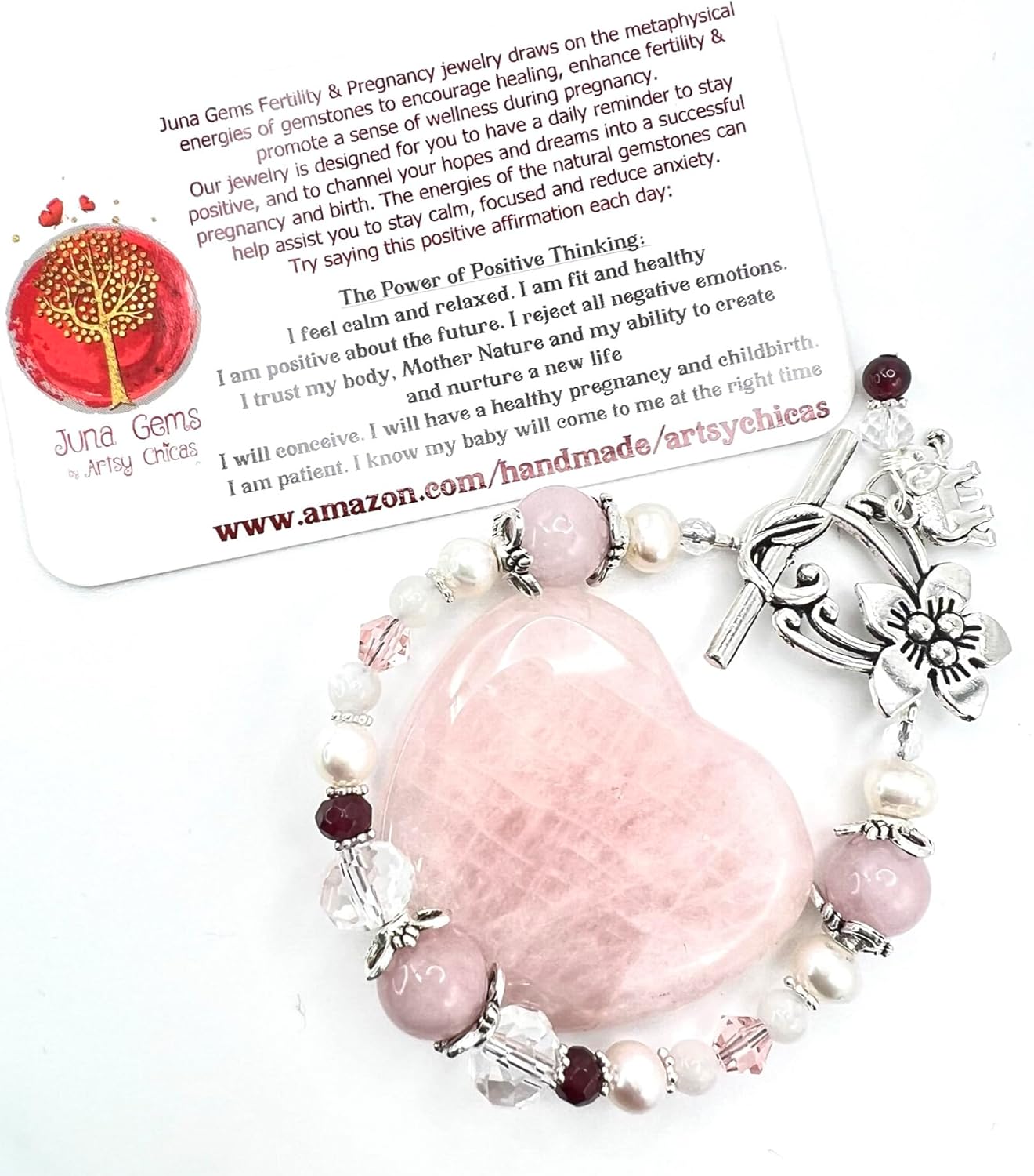 Luna Love Fertility and Pregnancy Bracelet Featuring Natural Gemstones Rose Quartz, Moonstone, Crystal Healing Jewelry for women