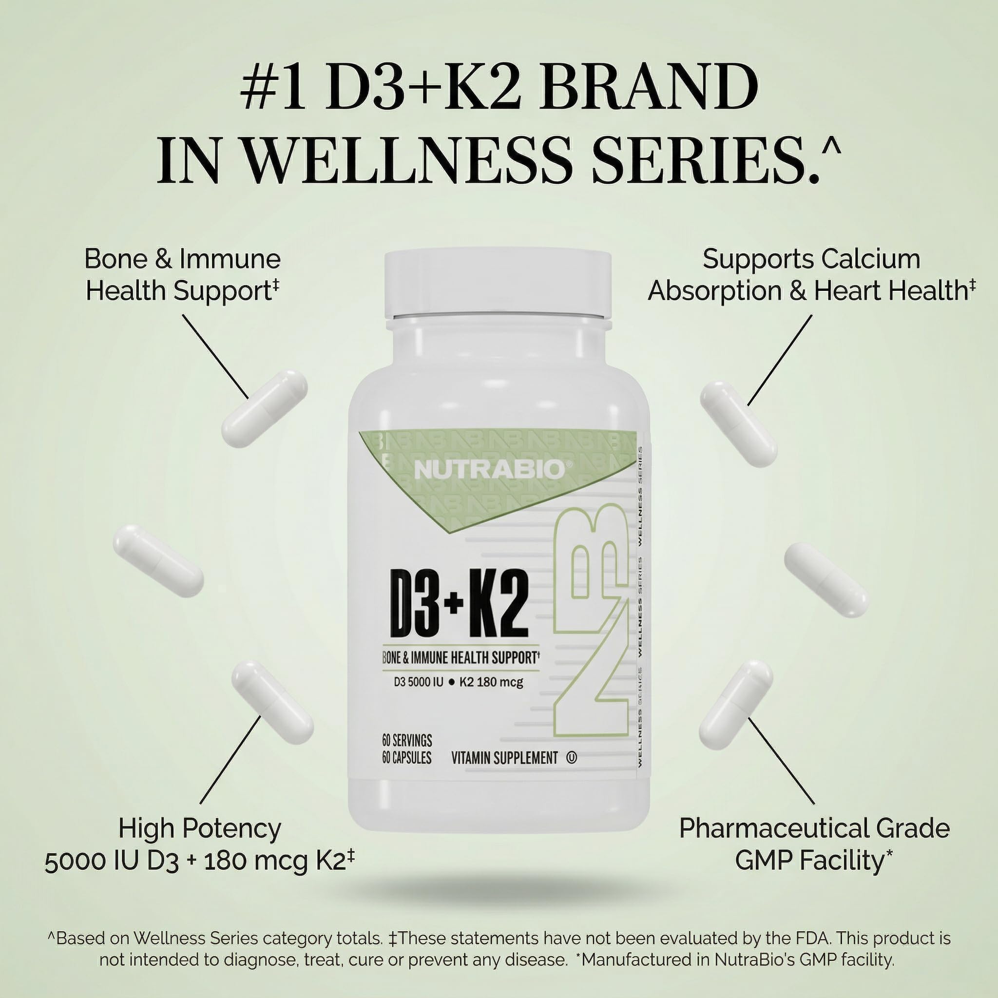 NutraBio Vitamin D3 K2 | 5000 IU D3 as Cholecalciferol with Vitamin K2 as MENA-Q MK7 (180mcg) | Support Bone and Heart Health | Non-GMO, Gluten Free, Lactose Free | 60 Vegetable Capsules — Amazon image 7