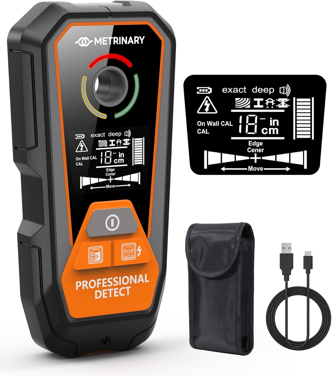 Stud Finder Wall Scanner, 6 in 1 Rechargeable Stud Finder Tool with LCD Display Sound Alarm Wood Beam Detector with Positioning Hole Locate Center and Edge of Metal AC Wires Studs Joist Pipe