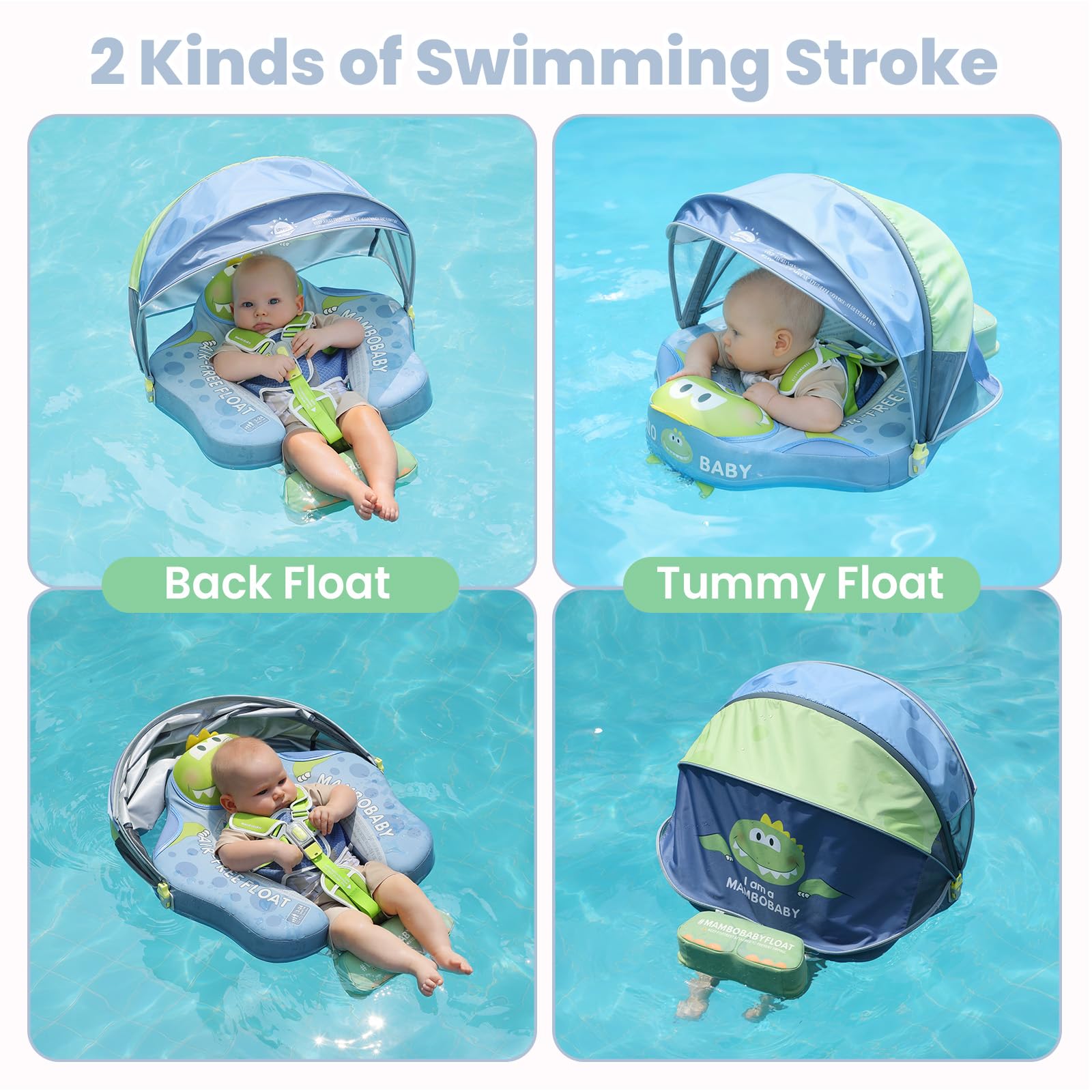 Mambobaby No-Flip Baby Pool Float with Canopy & Tail Non-Inflatable Swim Float for Infants Pearl-Foam - Image 6