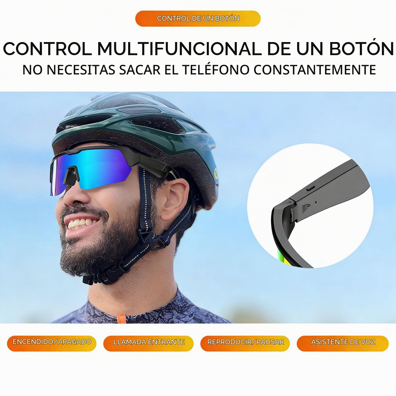 LICAEVEY Gafas Deportivas Bluetooth, Gafas de Sol de Ciclismo Inteligentes Inalámbricas, Lentes Polarizadas Azules, Altavoces de Micrófono Incorporados, Visión HD, Controles Táctiles para
