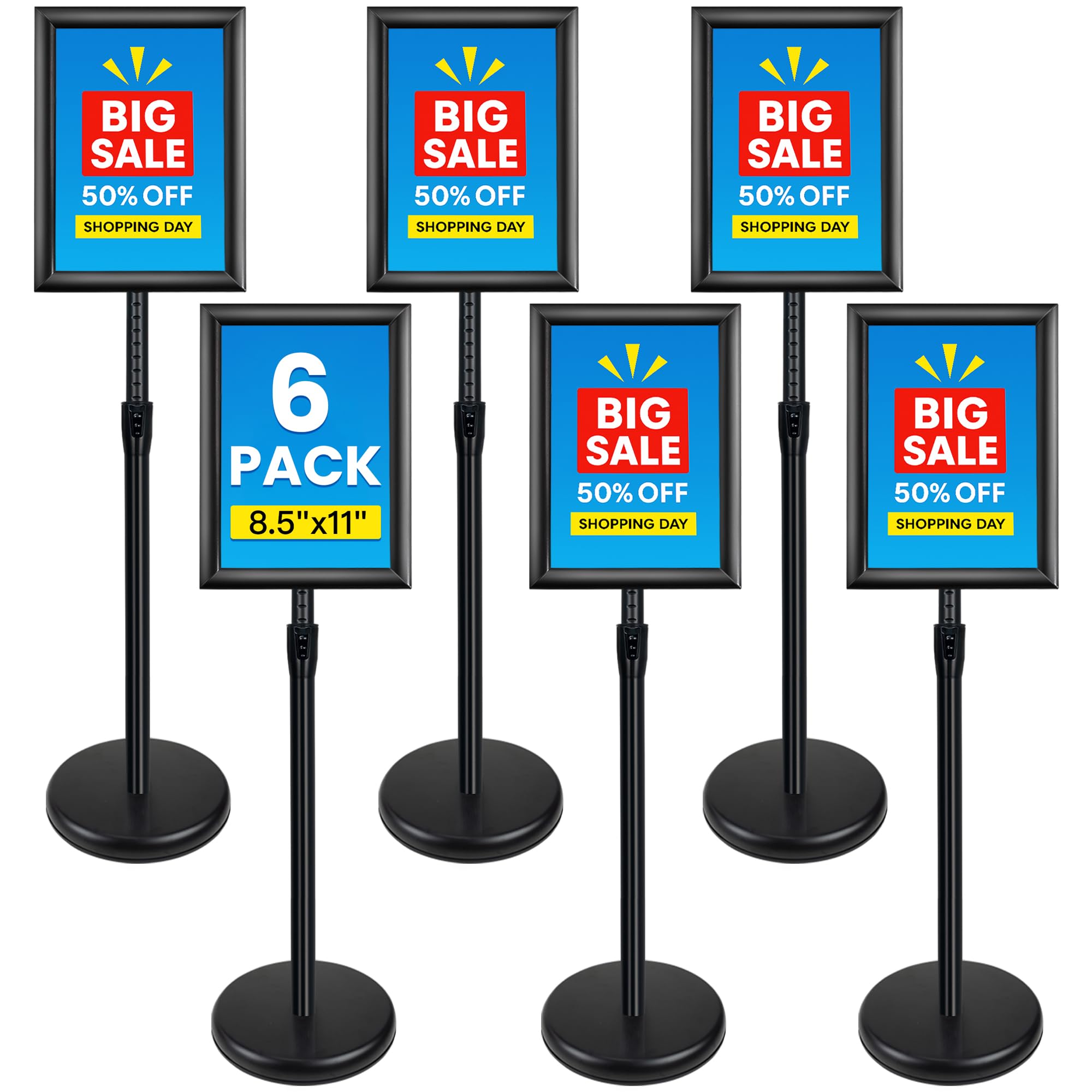 6Pack Sign Holder Stand - 8.5x11 Inch Adjustable Floor Standing Sign Stand for Display, Pedestal Poster Stand for Vertical & Horizontal View, Indoor & Outdoor Use for Business & Store - Black