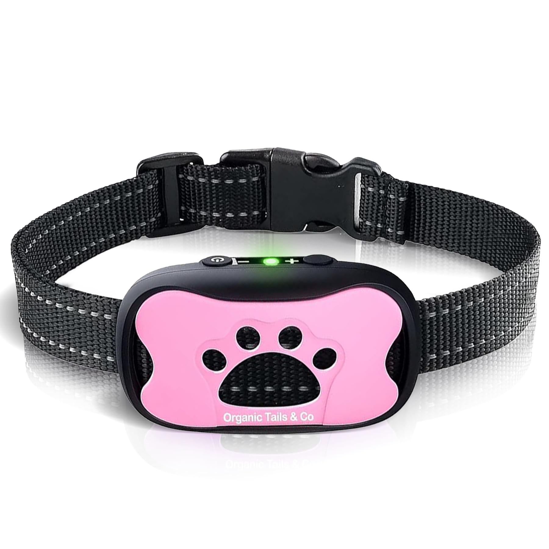 Organic Tails & Co Anti-Bark Collar for Dogs - Humane Beep & Vibration Training, 6 Sensitivity Levels, Smart Bark Detection, Long Battery Life, Adjustable Strap (Pink)