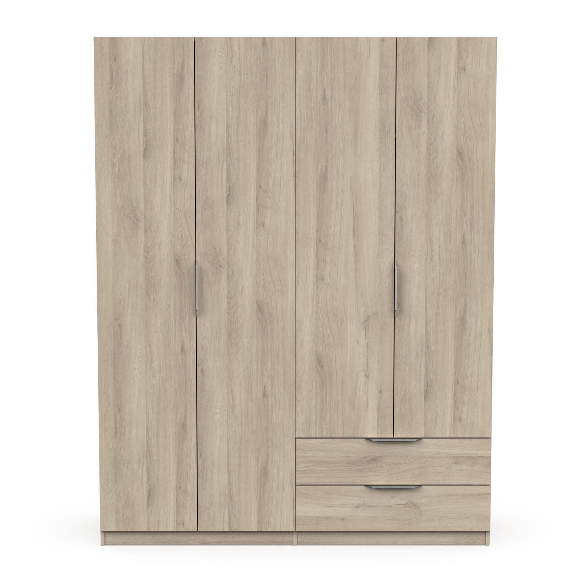 Demeyere 391392 Vestidor con Armario Moderno 4 Puertas 5 estantes 2 cajones, Color Roble Kronberg, 157,3 x 51,1 x 203 cm, Madera de ingeniería, Gris