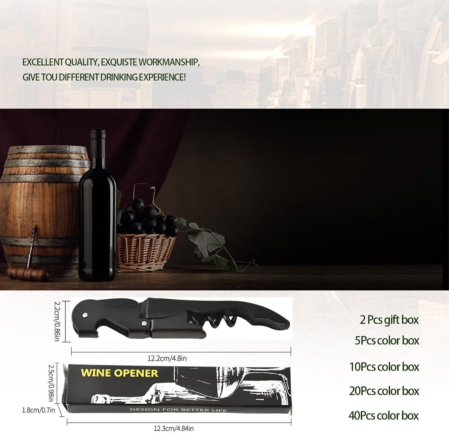 Wine Opener Waiter Corkscrew, Professional Wine Key for Servers, Bartender with Foil Cutter, Manual Wine Bottle Opener Double Hinged (20, Black)