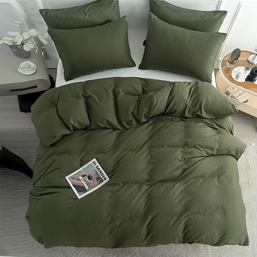 Vista 4 de Jane yre Funda de edredón verde Queen 100% microfibra cepillada de 3 piezas, tamaño Queen, funda de edredón verde oscuro, 1 funda de edredón + 2