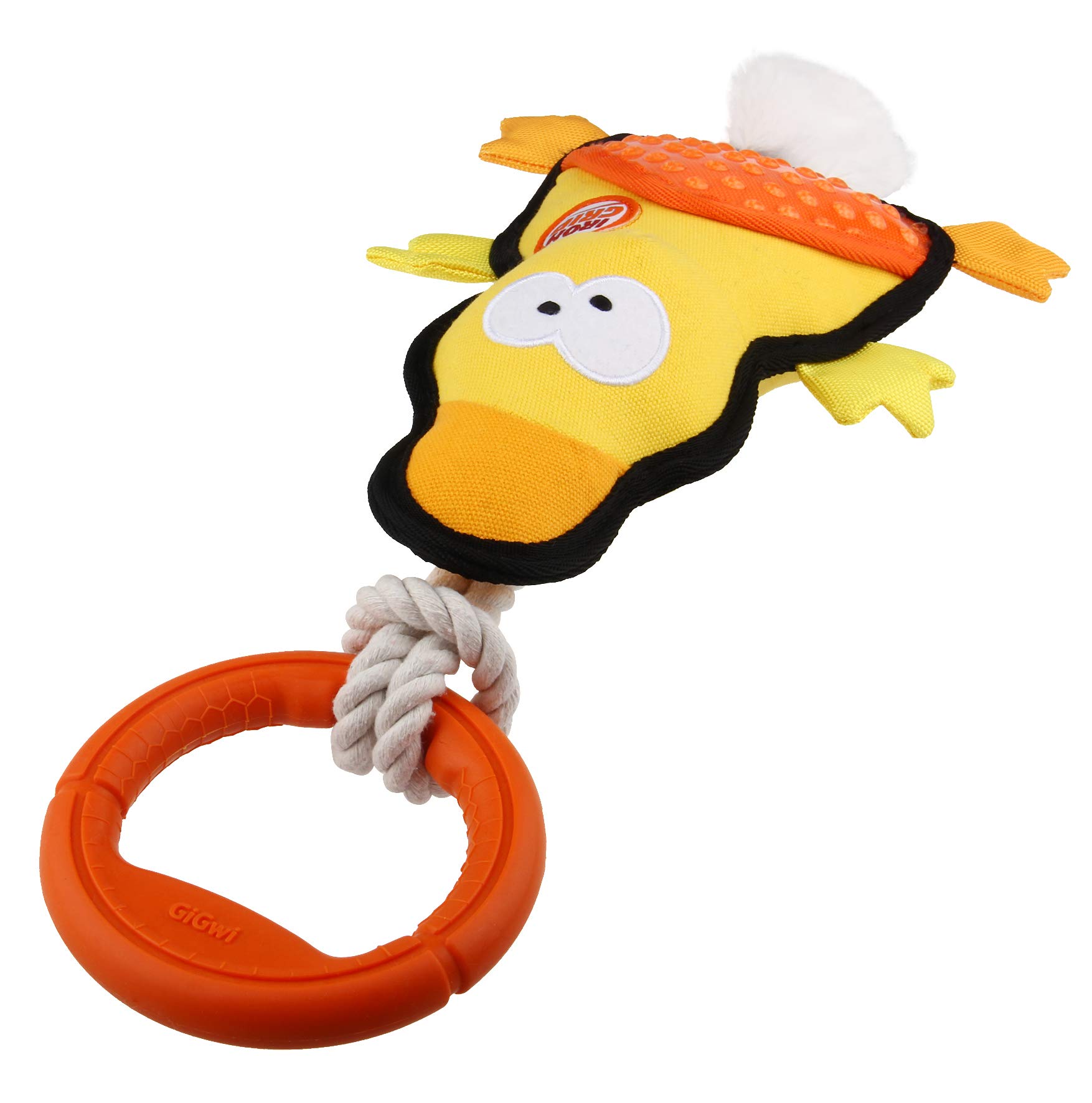 GiGwi Iron Grip Duck Plush Tug Dog Toy with TPR Handle Tug-of-War Interactive Play