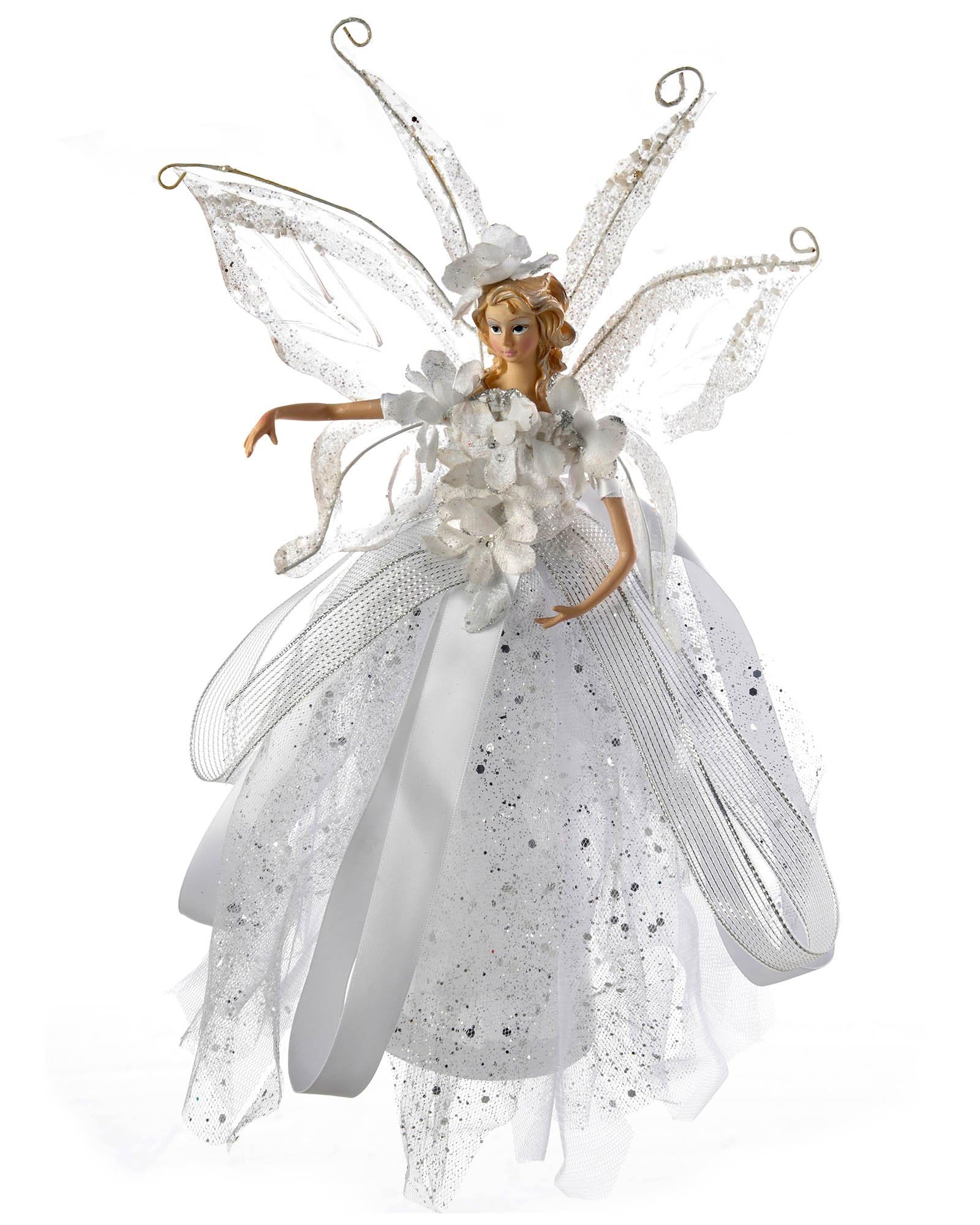 WeRChristmas Fairy Christmas Tree Topper with Ceramic Head and Hands, 28 cm - Silver