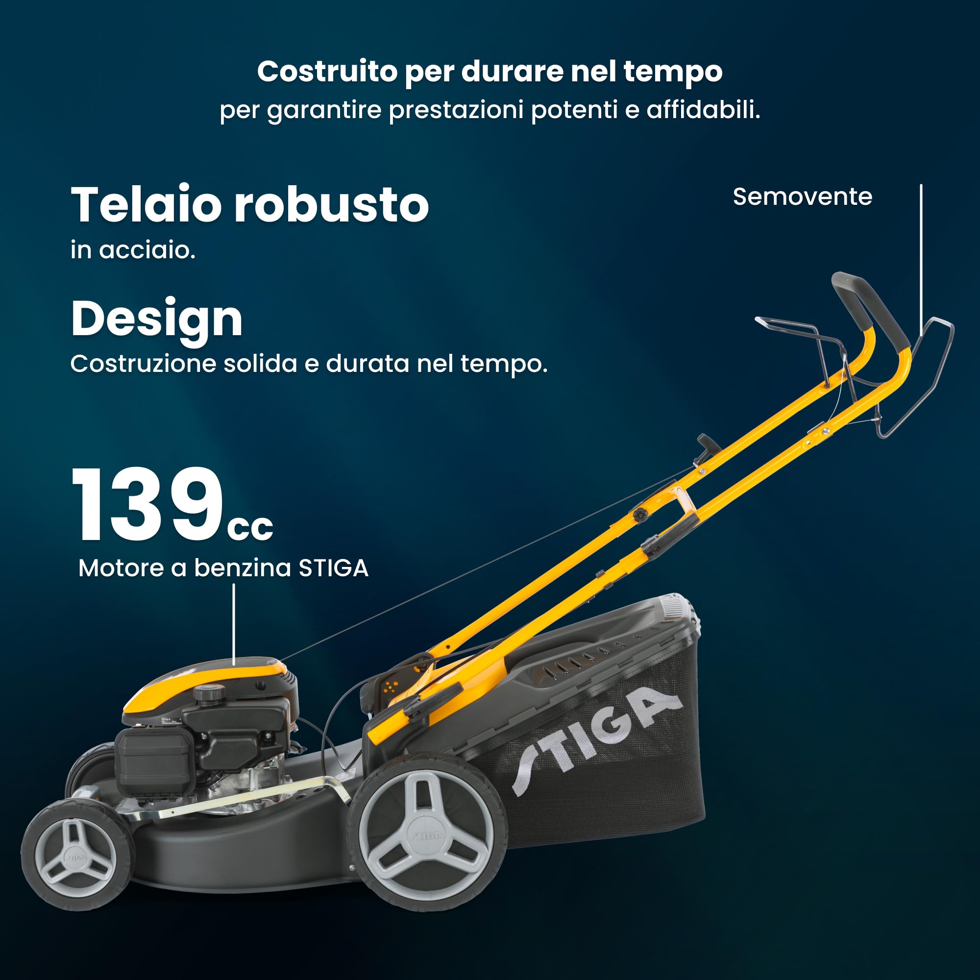 STIGA Combi 48 S samojezdna kosiarka spalinowa, stal 46 cm, silnik 139 cm³, kosz do trawy 60 l, system koszenia 3 w 1, w zestawie