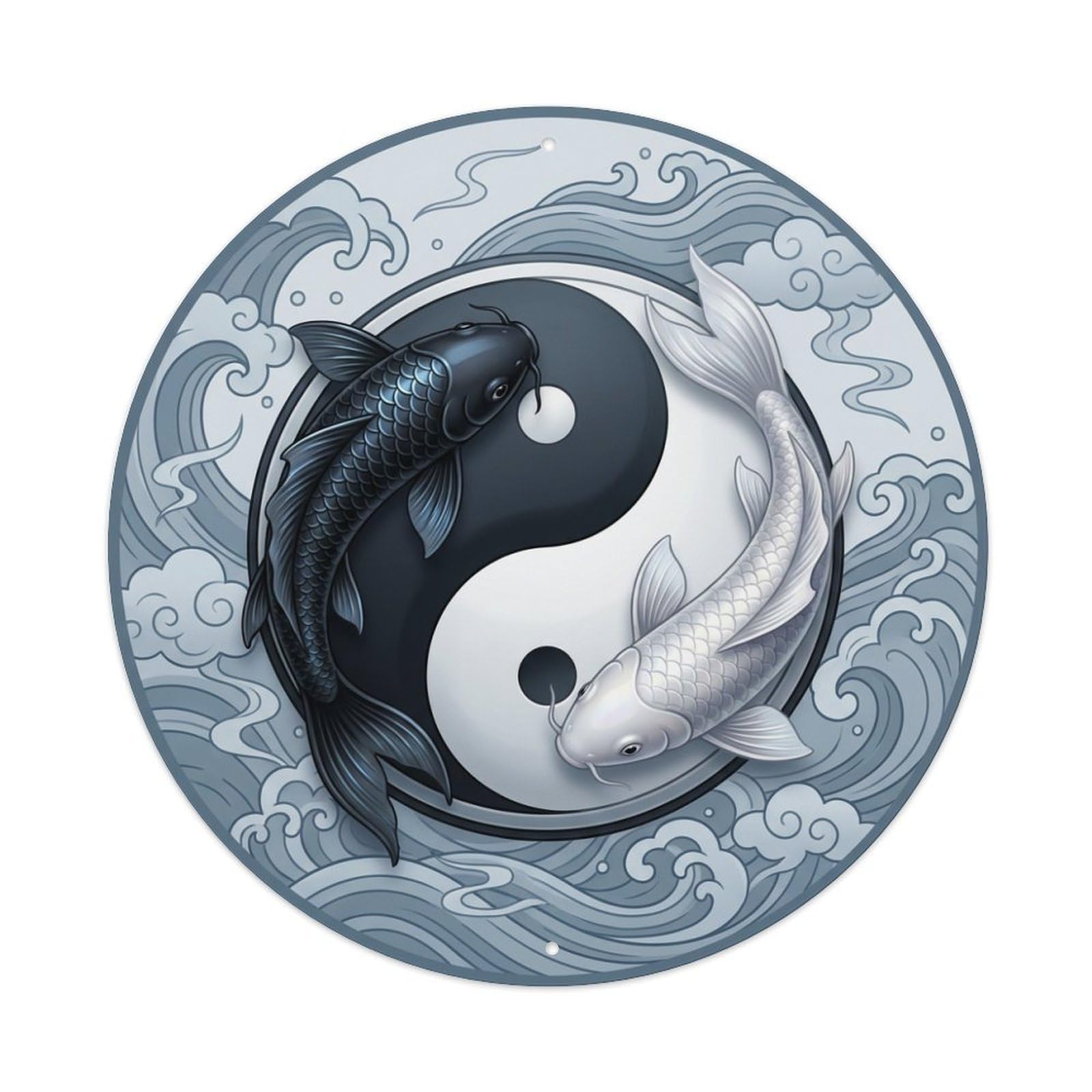 Metal Tin Sign Tai Chi Koi Fish Infinity Flow Decor