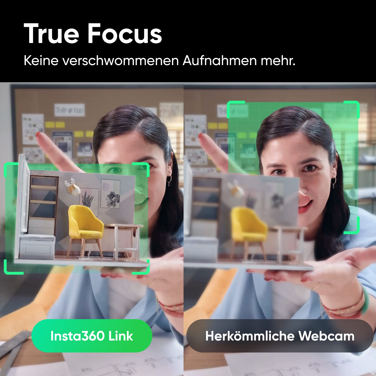 Insta360 Link - PTZ 4K Webcam mit 1/2"-Sensor, KI-Tracking, Gestensteuerung, HDR, Mikrofonen mit Rauschunterdrückung, Spezialmodi, für Laptop, Videokamera für Videokonferenzen, Live-Streaming