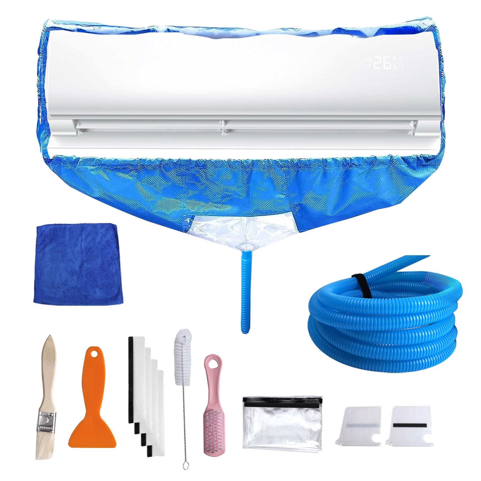 Sac de Nettoyage de Climatisation, Kit Nettoyage Mural Climatiseur, Climatiseur Murale Lavage Sac de Protection, Kit Nettoyage Climatisation avec Tuyau d'eau pour Unités AC divisées