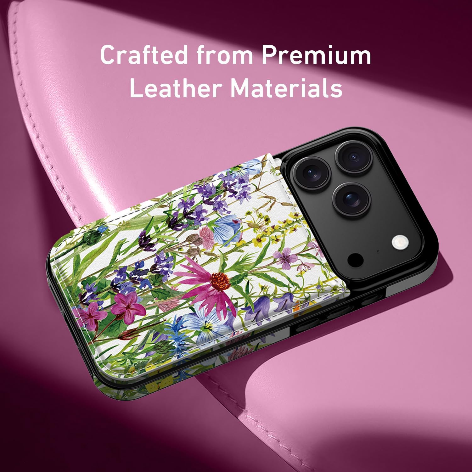 Goodon for iPhone 17 Pro Case Wallet - Flip Folio Leather Cover with Trendy Floral Design, 3 Card Slots & Kickstand Function, Stylish Protective Phone Case for Women and Girls - Blooming Wildflowers - Image 4