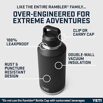 YETI Rambler Bottle Chug, Vaccum Insulated Stainless Steel Bottle with Leakproof Chug Cap, Black, 64 oz (1.9 L)