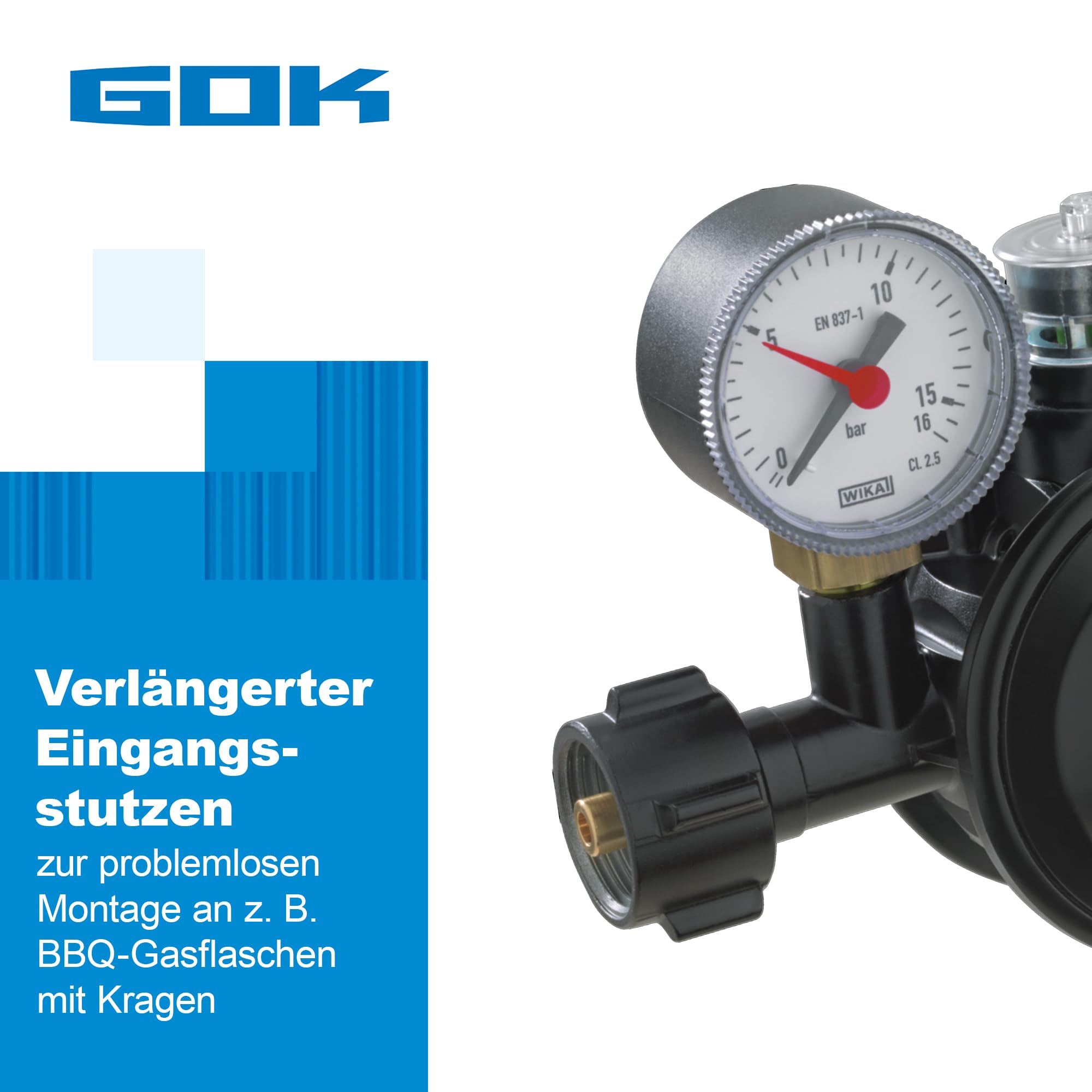 GOK Gasdruckregler EN61-DS PRO 1,5kg/h, schwarz, mit Manometer