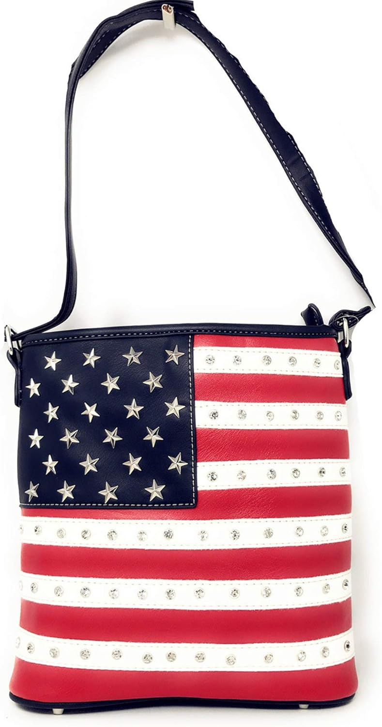 Texas West American Flag Rhinestone Women's Handbags Purse Wallet Set in Multi-Color - Image 7