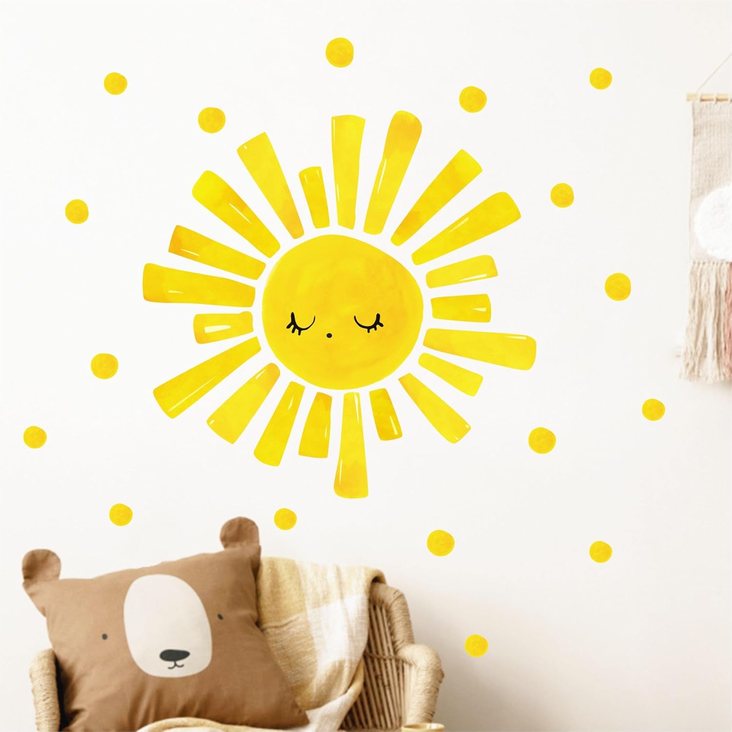 Large Sun Wall Decal Yellow Sun Wall Stickers Colorful Polka Dot Wall