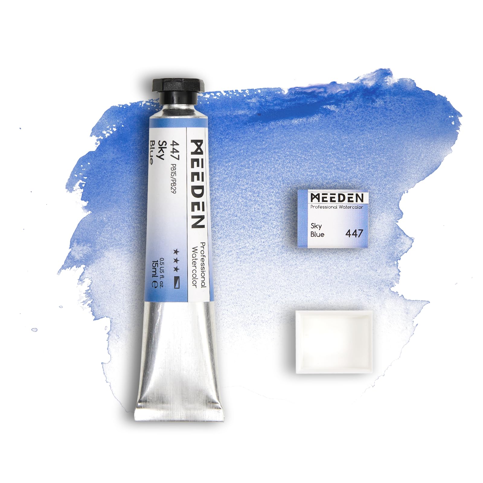 MEEDEN Professional Artist Watercolor Paint: Sky Blue - 15ml/0.5oz Water Color Tube, Semi-Moist Pigment Half Pan and Empty Matching Half Pan for Artists Pros