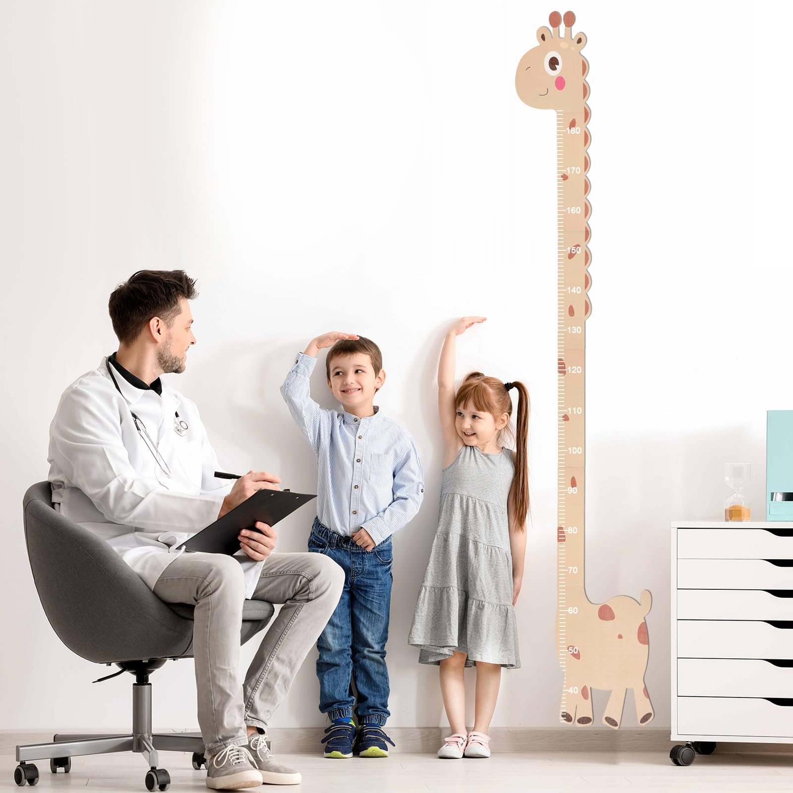 Messlatte Kinder Holz mit Tiermotiv, 50-180 cm Messlatten Wanddekoration für Baby- & Kleinkinderzimmer, Messleiste als Puzzle (Holzfarbe)