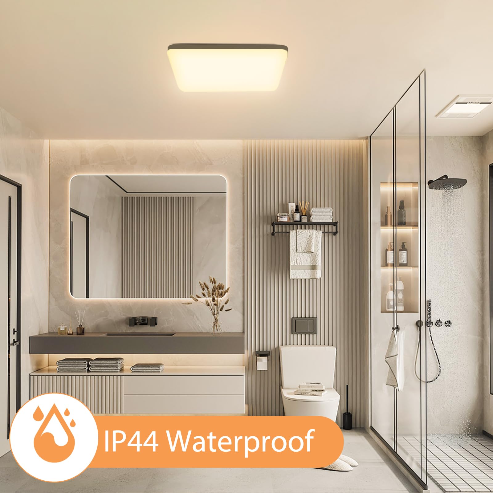 Plafoniera LED Soffitto Quadrata 20W, Lampada da Soffitto Moderno 3000K 2000LM Plafoniera Bagno IP44 Impermeabile Lampadario LED Luce Soffitto per Ufficio, Camera da Letto, Cucina, Soggiorno, Balcone