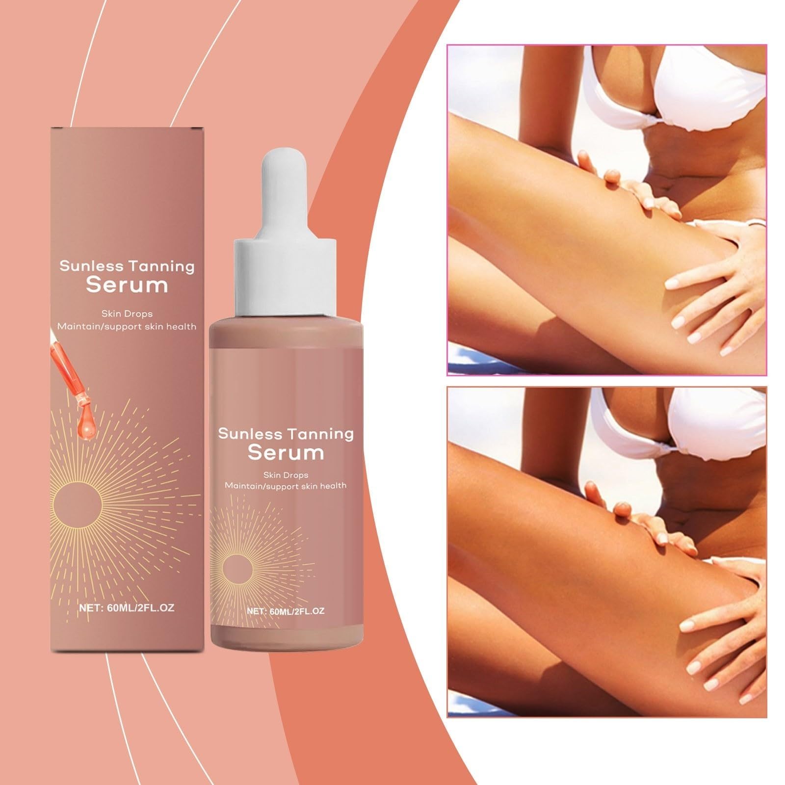 Sunless Tanning Drops Self Tan Drops for Face Body Tanning Accelerator Gradual Fake Tan Natural Glow No Sun Damage (5pcs)