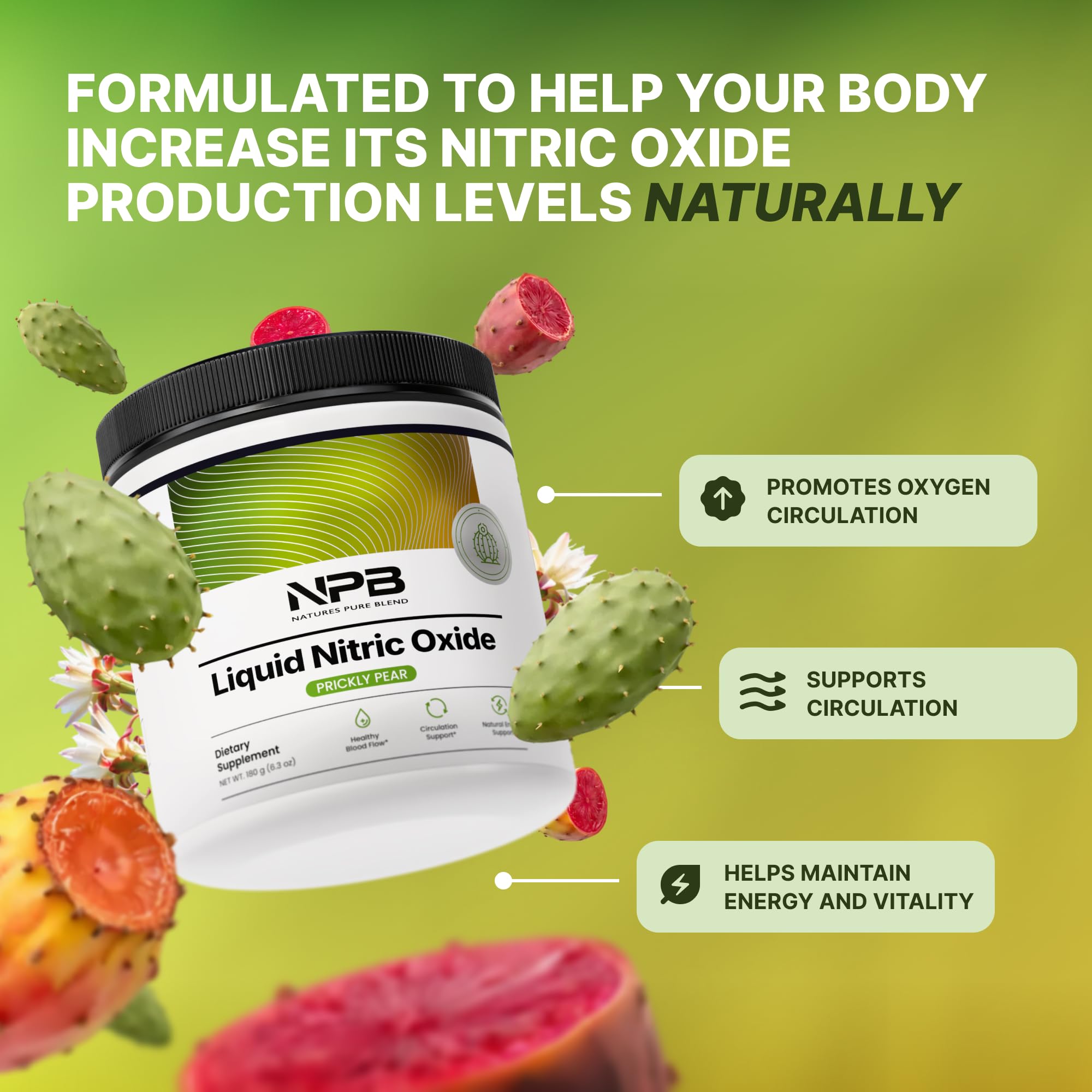 Nature's Pure Blend Liquid Nitric Oxide Supplement for Men – L-Arginine Powder – Nitric Oxide Booster & Circulation Supplement – Blood Flow Support, L Arginine and L Citrulline – 5000MG (Prickly Pear) — Amazon image 2