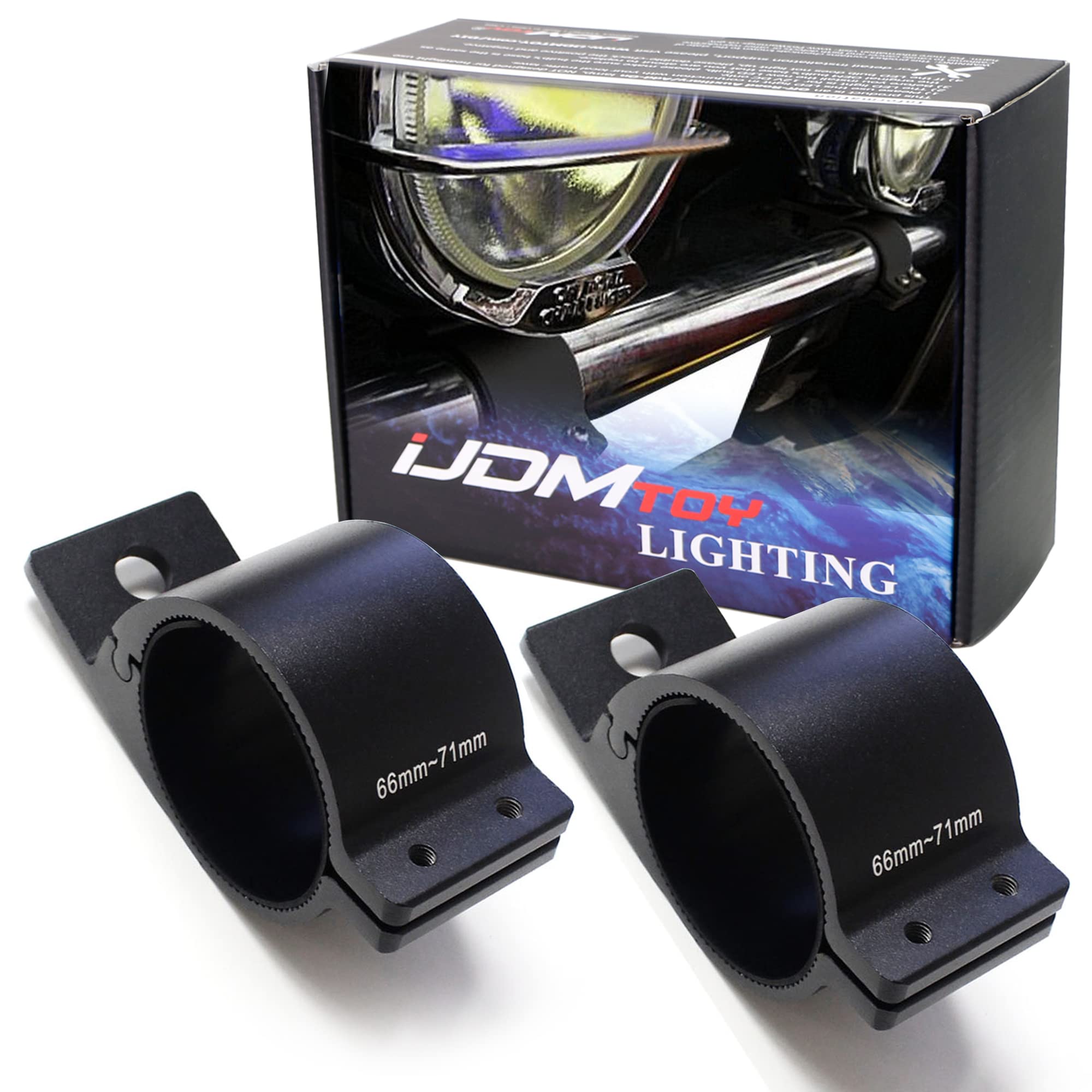 iJDMTOY 2pc 66mm-71mm 2.5-Inch Bullbar Mounting Bracket Clamps Universal Compatible with Installing LED Light Bar, Off-Road Driving Lights, LED Work Lamps