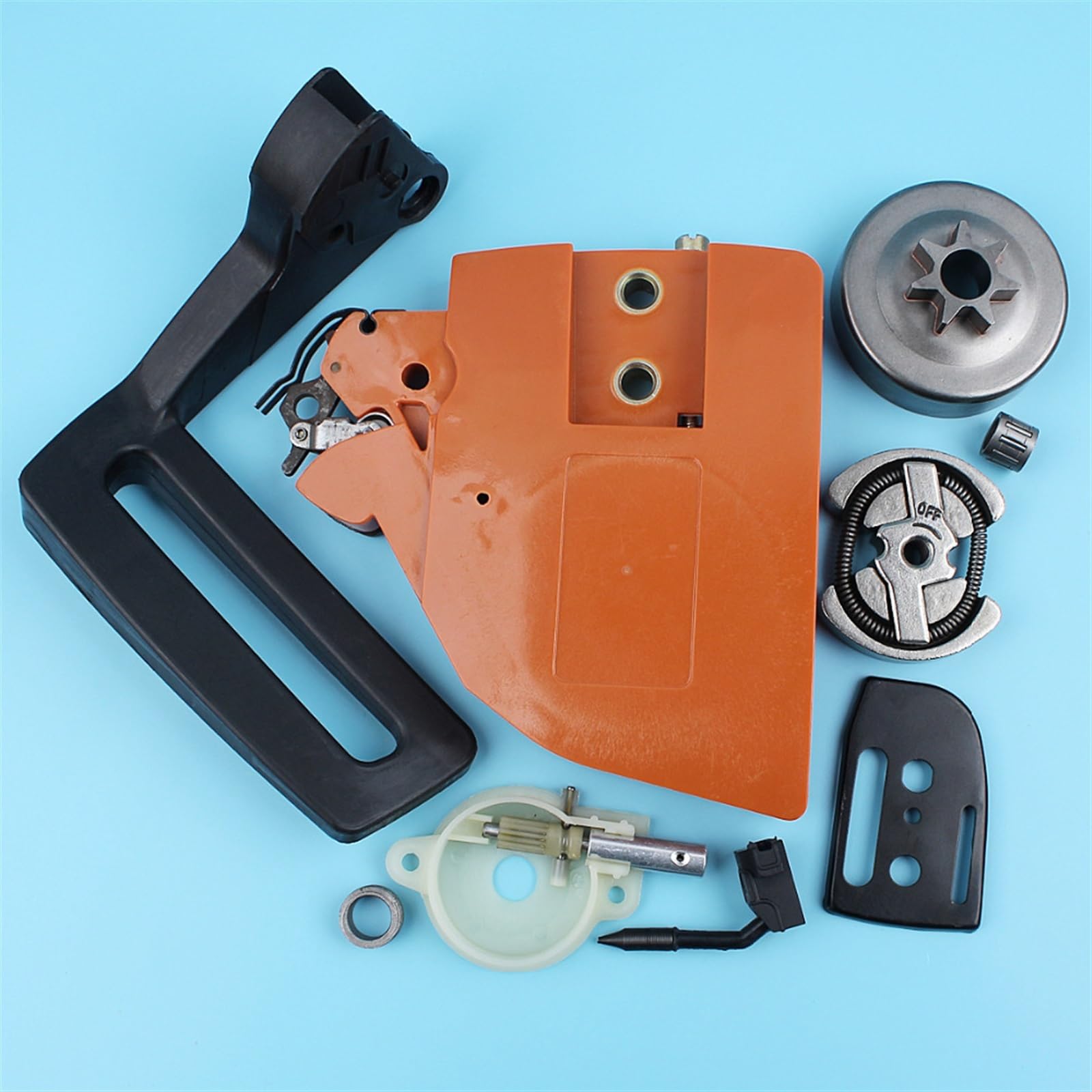 IWBR Cubierta de piñón de Freno de Cadena, Kit de Bomba de Aceite de Tambor de Embrague Apto for Husqvarna 136 137 141 142, Protector de Mango de Motosierra, Placa de Barra de Engranaje helicoidal