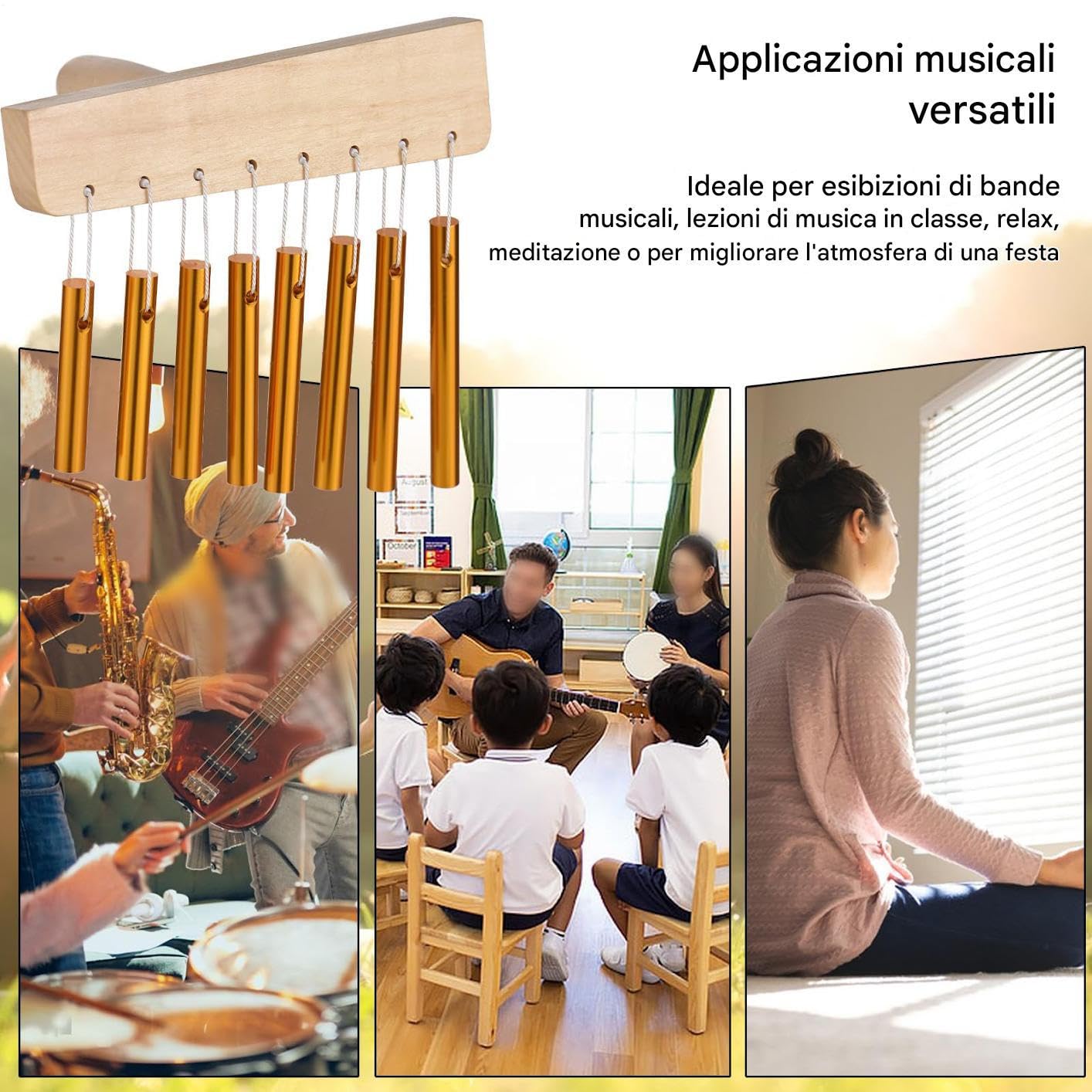 CHIME DI MEDITAZIONE, CHIMES MANI, Campane di in tubo di alluminio, Strumenti di guarigione del suono, arredamento musicale, strumenti a percussione a mano per la decorazione in classe