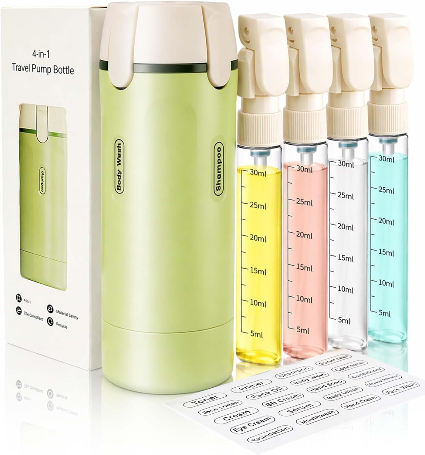 Conohisco® 4 in 1 Travel Dispenser Bottle, TSA Approved Leak Proof Refillable Toiletry Containers for Shampoo, Conditioner, Lotion & Skincare – Easy Clean Travel Bottles for Gym, Business-image-17
