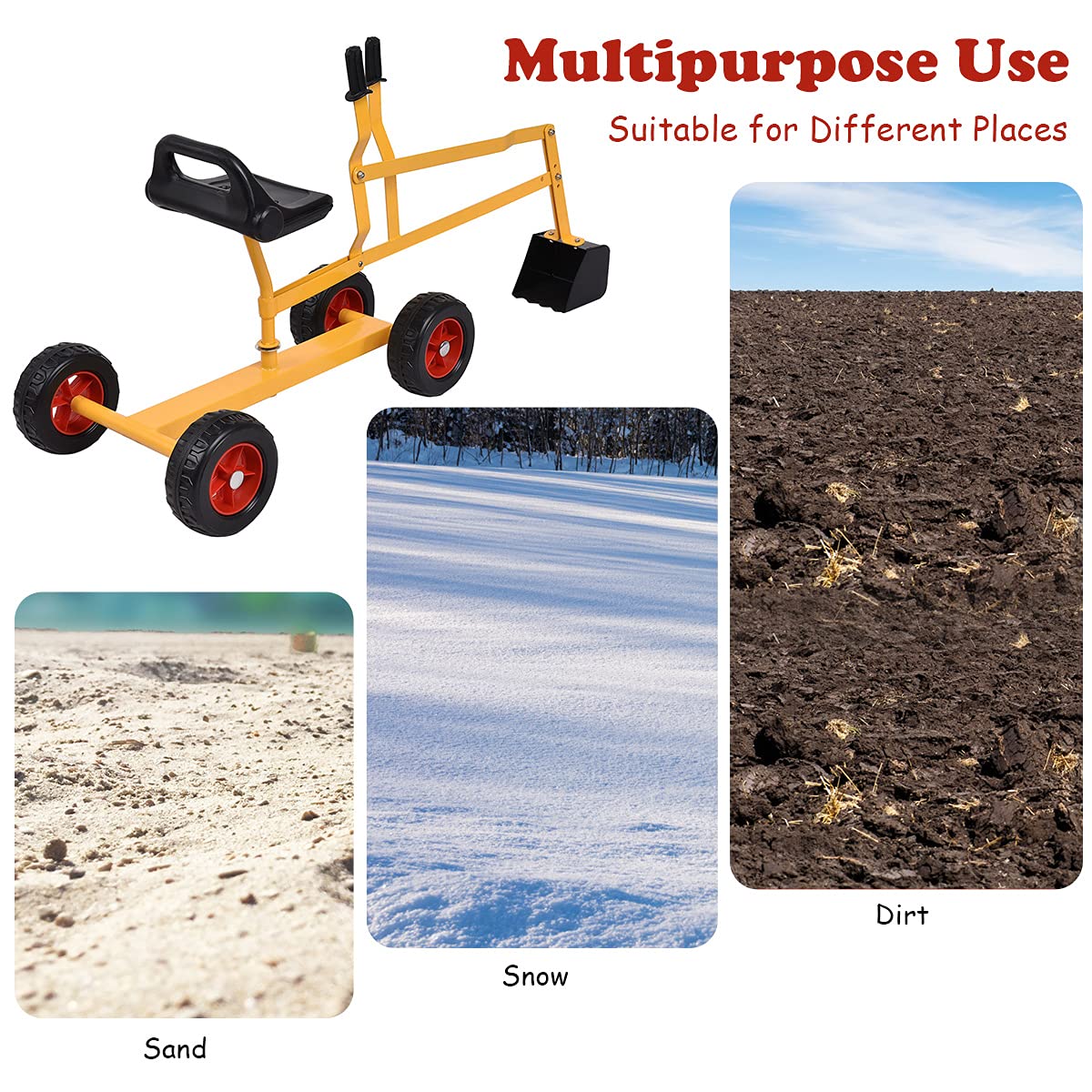 HONEY JOY Ride on Sand Digger, Metal Sit on Crane Sandbox Digger Toy