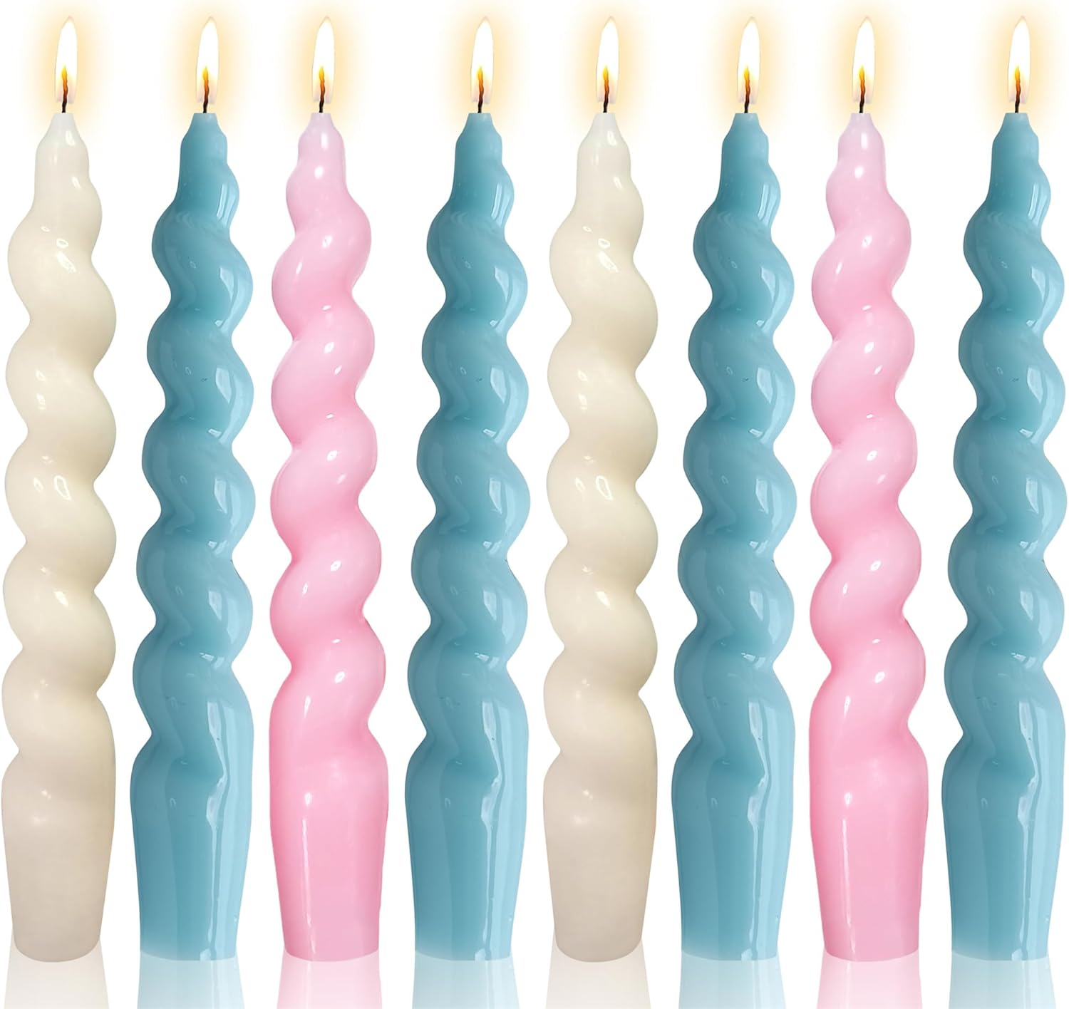 8pcs Blue Taper Candle White Candlesticks,4pcs Short Candle Sticks 7 inch Pink Tapered Candles Orange Spiral Candlestick for Home Décor Weddings Festive Gifts