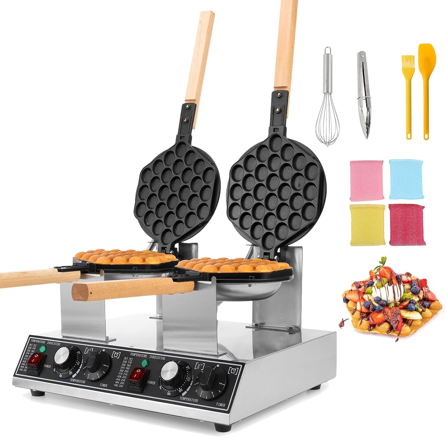 Dyna-Living Bubble Waffle Maker Commercial Bubble Waffle Iron 1400W Electric Stainless Steel Waffle Maker Hong Kong, Egg Puff Waffle Iron Machine Restaurant, 180° Rotating, Non-stick Coating