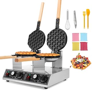 Dyna-Living Bubble Waffle Maker Commercial Double-head Egg Puff Waffle Maker, 1400W & 1400W Non-stick Hong Kong Bubble Waffle Machine, 180° Rotating, Non-stick Coating, Dual Temperature Control