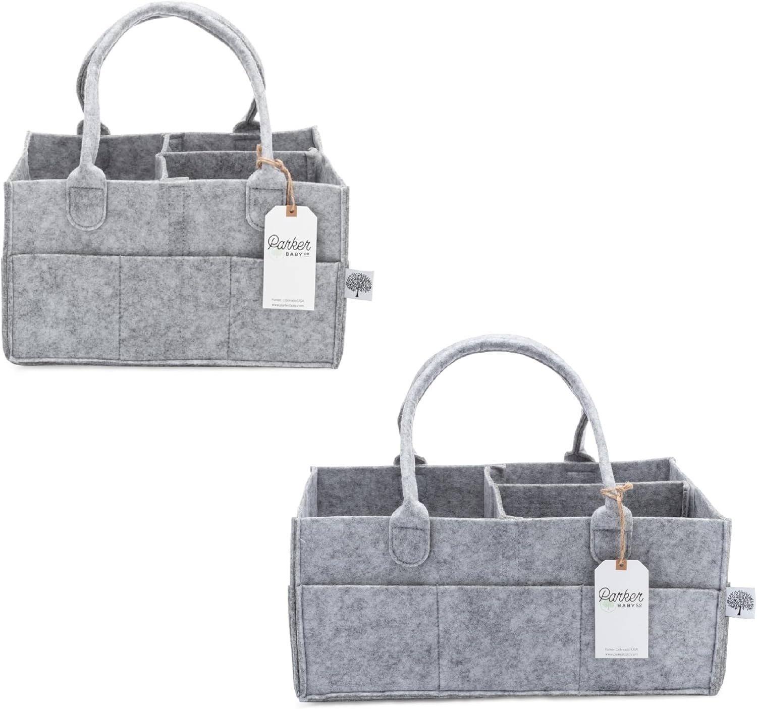 Parker Baby Co. Diaper Caddy Gift Set - Includes a Large and Regular size Nursery Storage Bin and Car Organizer for Diapers and Baby Wipes - Gray