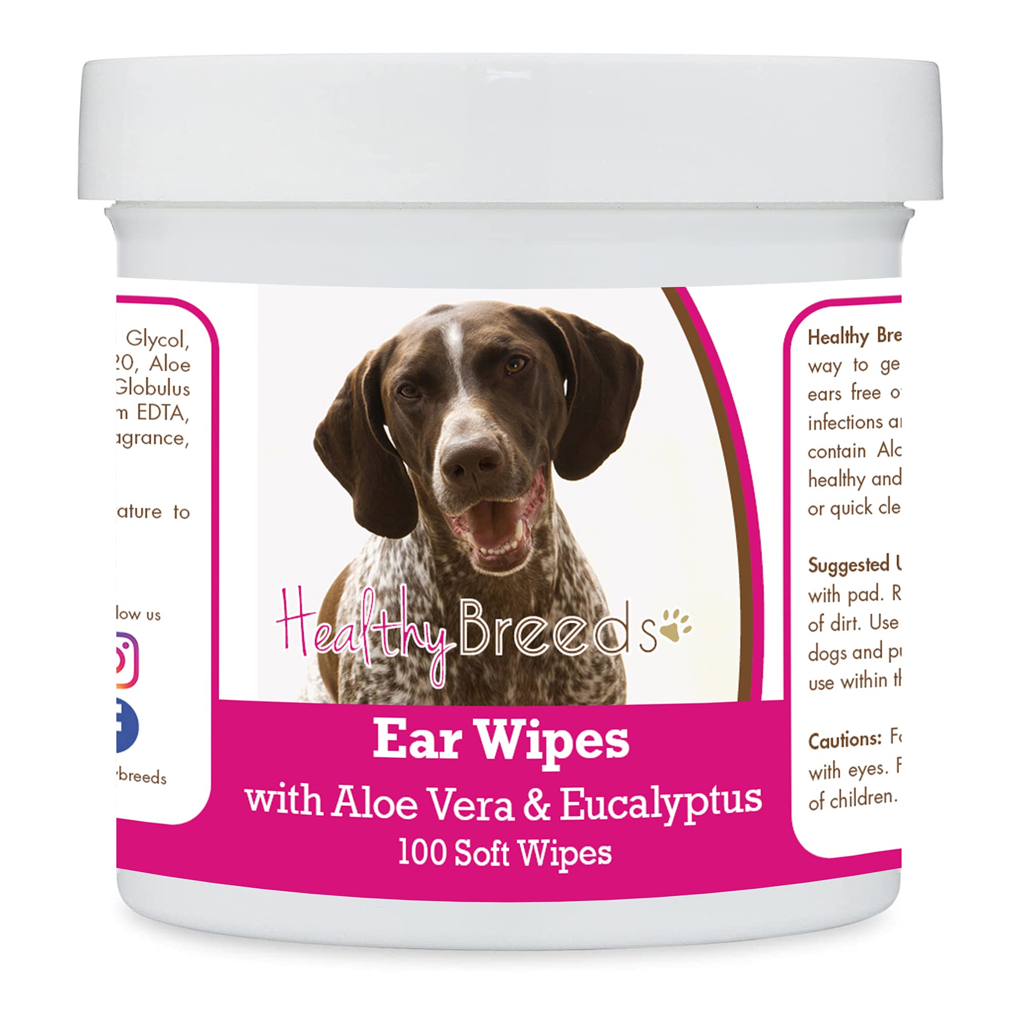 Healthy Breeds German Shorthaired Pointer Ear Cleaning Wipes with Aloe &amp; Eucalyptus for Dogs 100 Count