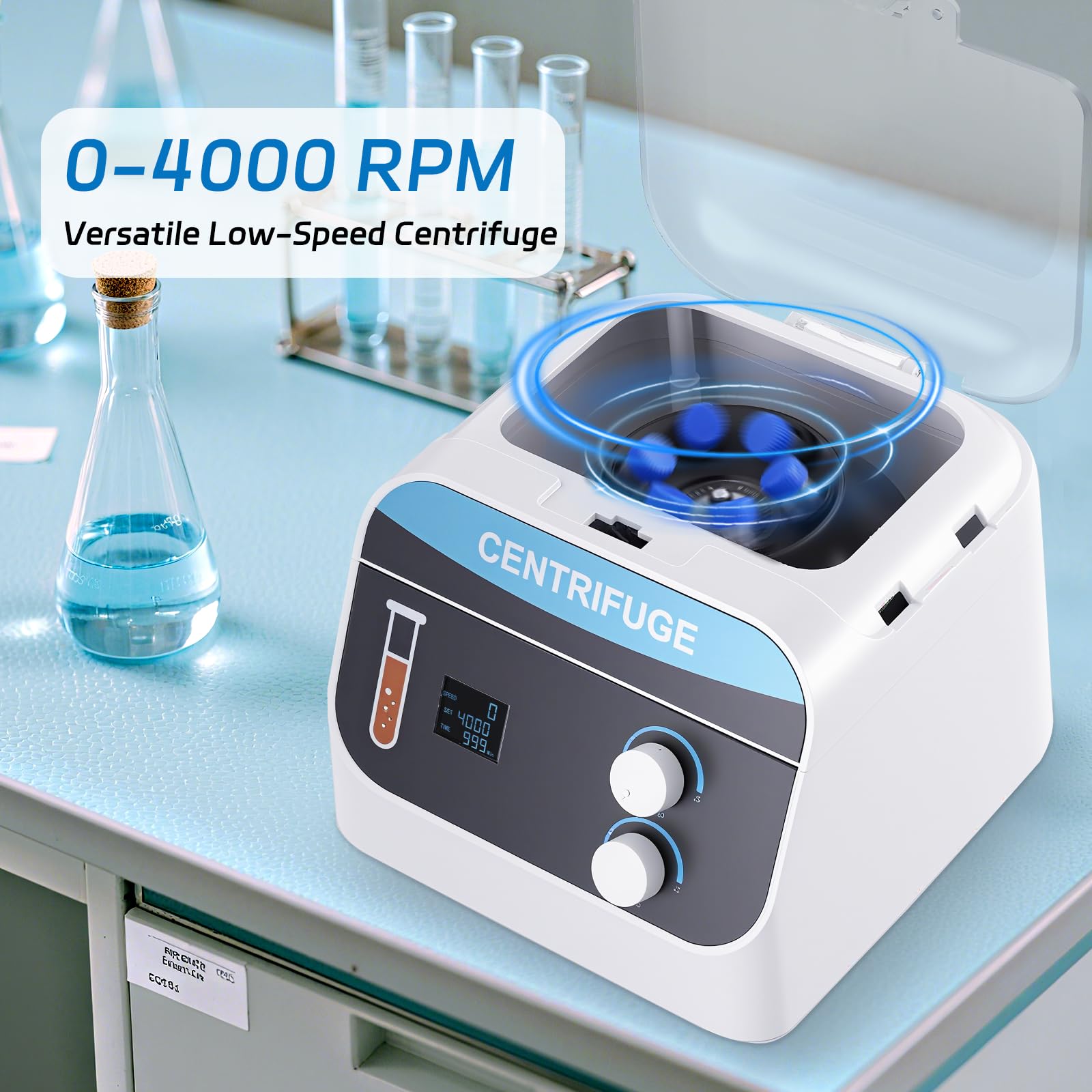 YUCHENGTECH Centrifugadora de Laboratorio 6X20ml Centrifugadora Plasma para tubos de 5/7/10 ml 4000rpm 0-99min 1920 xg Pantalla Digital Centrifugadoras para Educación, Biología, Medicina, Química