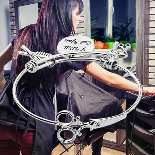 Miniatura 7 de HOLLP Pulsera extensible para peluquería para estilista de peluquería, regalo con texto en inglés "I Will Cut You", joyería de peluquería con peine